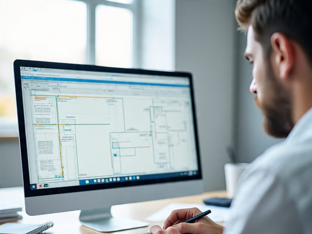 Professional engineer preparing architectural drawings and plans